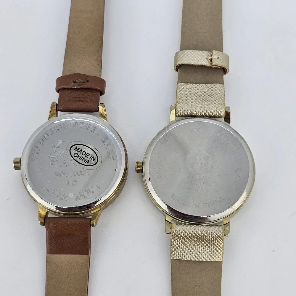 2X‎ Minimalist Women Watches 34-36MM Multicolor Dial Leather Bands NEW Battery